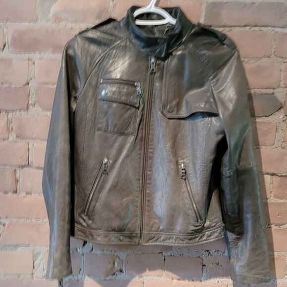Banana Republic Grey Leather Moto Jacket - Picture 1 of 7